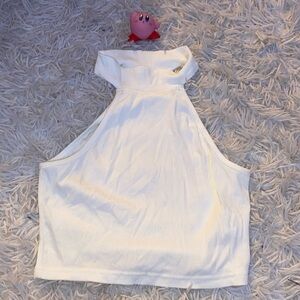 White, cropped, no sleeve shirt!